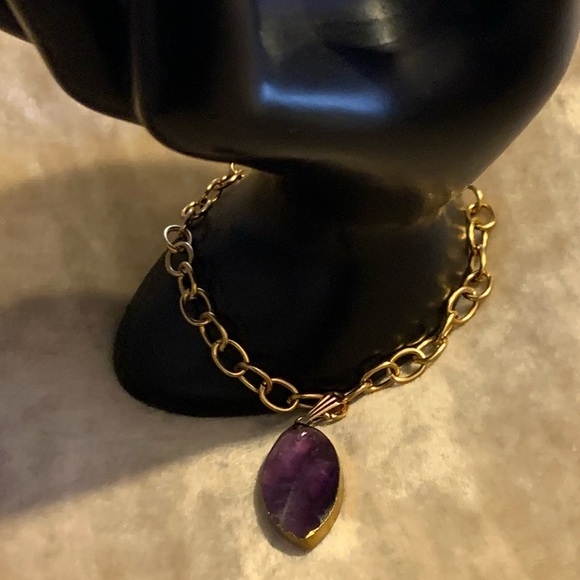 Genuine Amethyst Diamond Pattern Pendant Bracelet - Picture 2 of 7